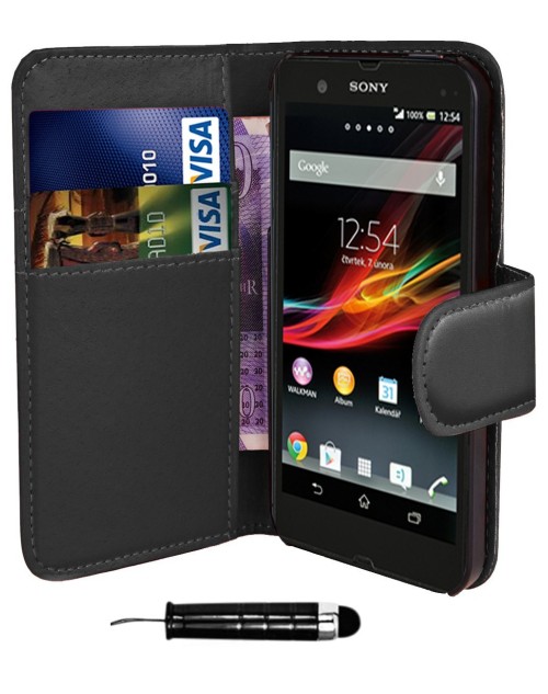 Sony Xperia E3 Pu Leather Book Style Wallet Case with free  Stylus-Black